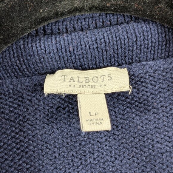 Talbots Cardigan Sweater Womens Large Petite Navy Blue Long Sleeve Open Front - Picture 4 of 9